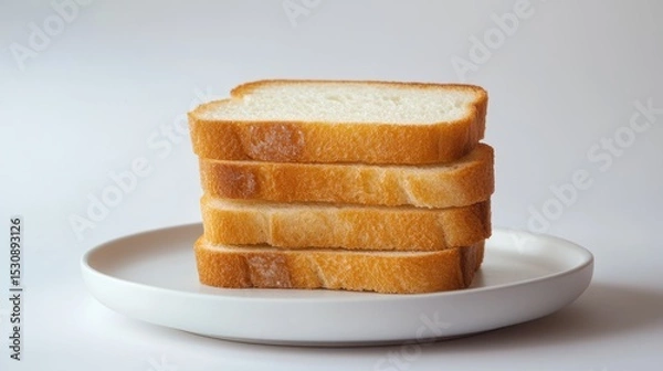 Fototapeta Golden toasted white bread slices artfully arranged on a pristine ceramic plate, emphasizing simplicity and warmth in a cozy kitchen setting