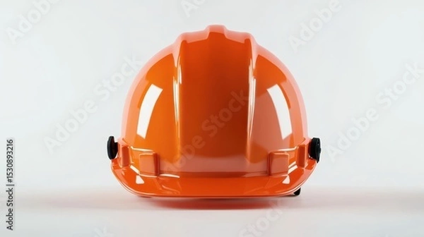 Fototapeta Vibrant orange safety helmet stands out in a minimalistic studio setting, emphasizing the importance of protective gear in construction environments