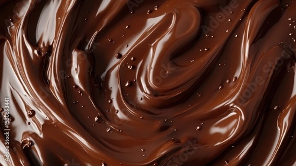 Fototapeta Indulging in the mesmerizing dance of molten chocolate swirls showcasing a glossy surface and intricate patterns highlighting dessert craftsmanship