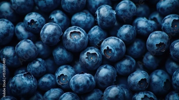 Fototapeta Tightly packed blueberries glistening with natural bloom showcase vibrant deep blue hues and soft textures, inviting a closer look at their rich, luscious appeal in ultra-realistic detail