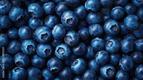 Fototapeta Vibrant and plump blueberries create a natural canvas of deep blue tones, inviting attention with their soft texture and enticing freshness