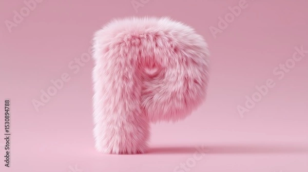 Fototapeta Fluffy pink letter P against a pastel background. Soft, cute, and stylish.