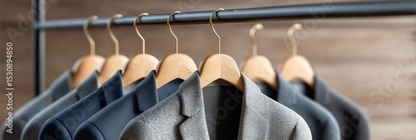 Fototapeta Sharp suits hanging neatly on a clothes rack.  A stylish and professional image.