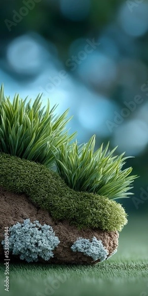 Fototapeta Lush greenery atop a miniature earthy mound.