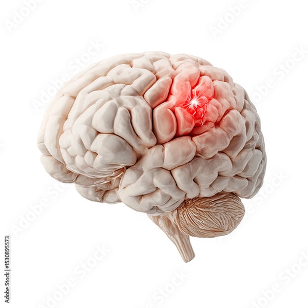 Fototapeta Human brain with red highlight indicating an issue on transparent background