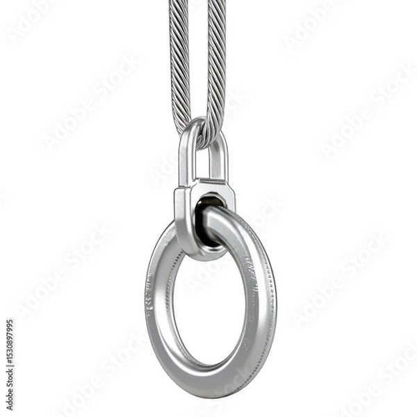 Fototapeta Metal ring hanging from wires. Close-up. Isolated