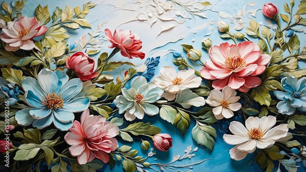 Fototapeta Oil painting style delicate flowers in front of dreamy background
