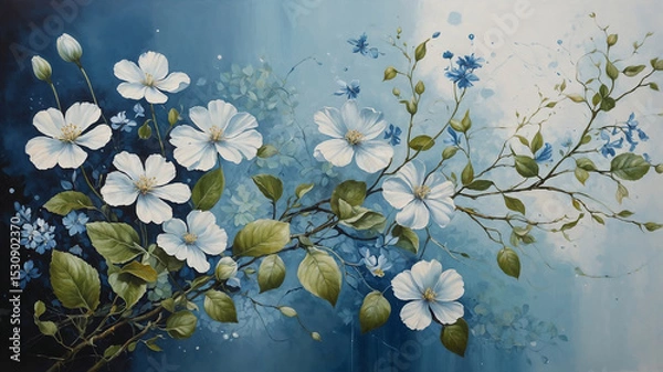 Fototapeta Oil painting style delicate flowers in front of dreamy background