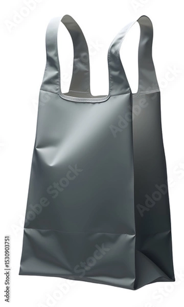 Fototapeta Simple empty grey plastic shopping bag with handles standing upright
