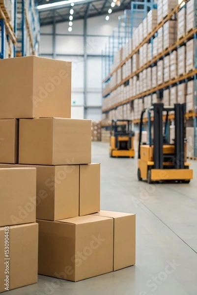 Obraz Stacked Cardboard Boxes Warehouse Logistics Background