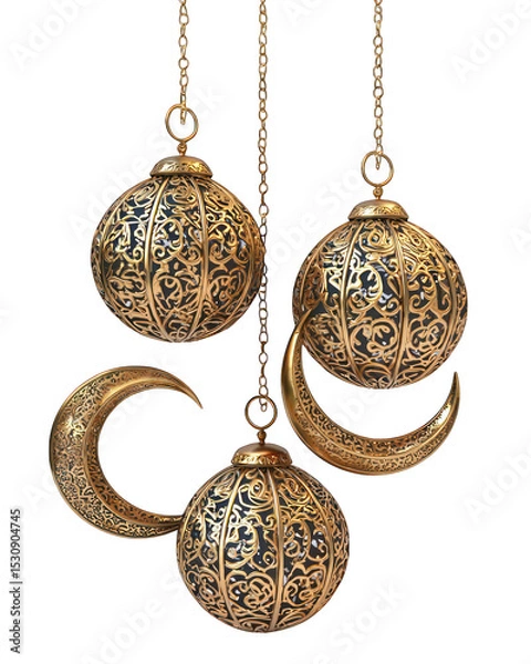 Obraz Ornate, gilded spheres and crescent moons hanging