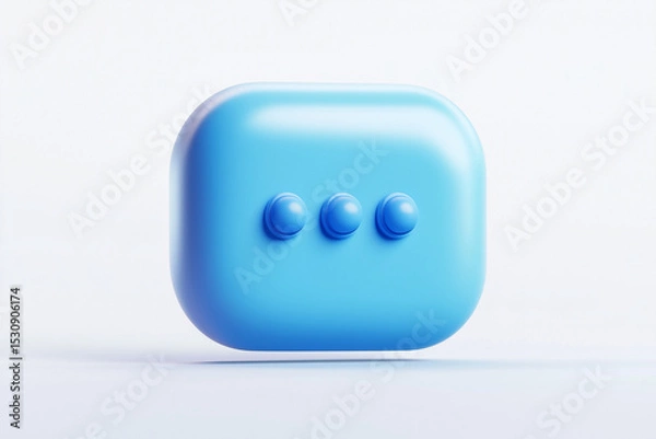 Obraz Light Blue 3D Render of Message Bubble with Ellipsis on a White Background