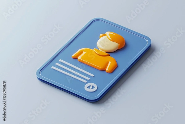 Obraz Isometric Blue ID Card with 3D Person Icon, White Stripes, and Bottom Circle Detail