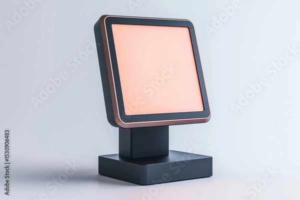 Obraz Modern Square POS System with Copper Display Frame, Matte Black Stand on White Background