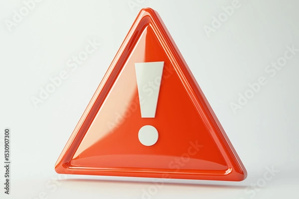 Obraz Red Triangle Warning Sign with Exclamation Mark on a White Background, High Quality
