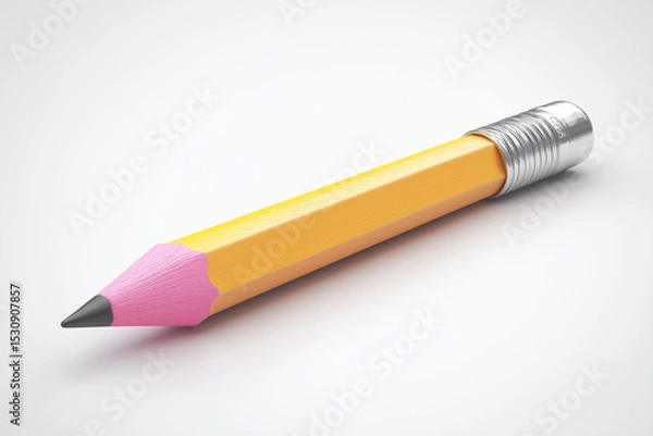 Obraz Sharpened Yellow Pencil with Pink Lead and Silver Eraser Holder Isolated on White