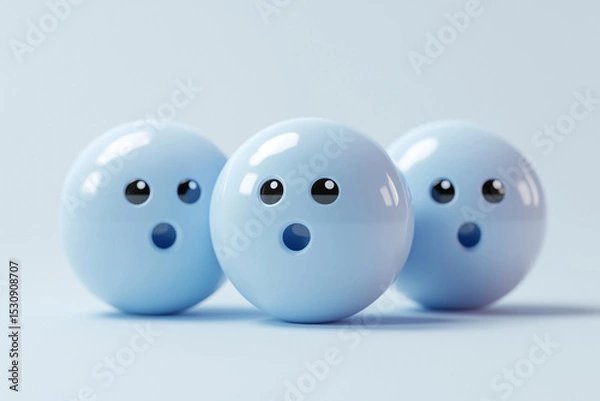 Obraz Three Blue Sphere Characters with Surprised Expressions on a Pale Blue Background