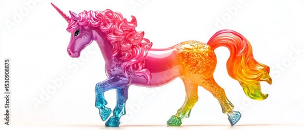 Obraz Bright gradient unicorn with multicolored mane and tail. Background for children's books, advertising posters, toy packaging.