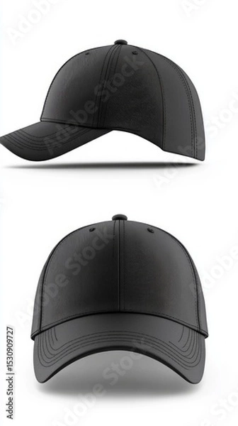 Obraz Black baseball cap with white background on top and front. Useful for advertising clothing, accessories and fashion trends.