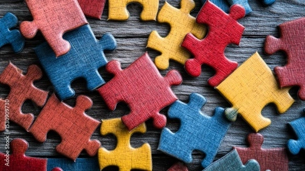 Obraz Brightly colored wooden tabletop puzzles. Ideal for educational materials and children's play.