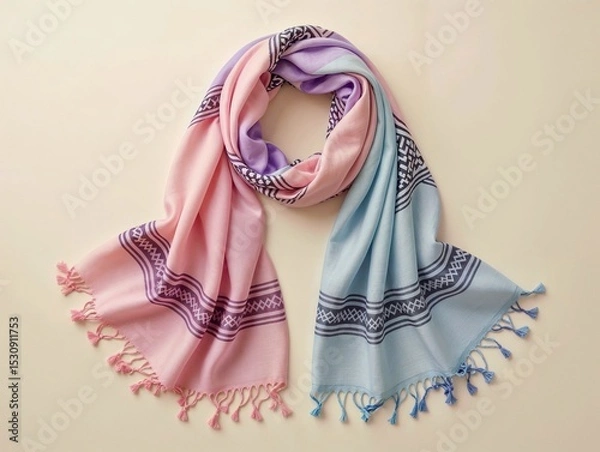 Obraz Pastel-colored scarf with fringe and pattern
