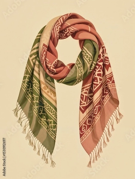 Obraz Stylish patterned scarf with fringe detail
