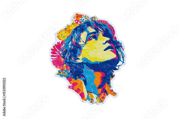 Fototapeta Vibrant Pop Art Portrait of a Woman with Floral Design on a Transparent Background