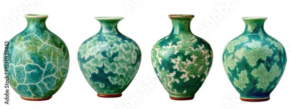 Fototapeta Beautiful Ceramic Vases in Vibrant Green and Blue Patterns