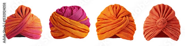 Fototapeta Colorful Turbans Displayed in a Row with Varied Styles and Fabrics