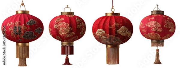 Fototapeta Vibrant Traditional Red Lanterns with Intricate Patterns and Details