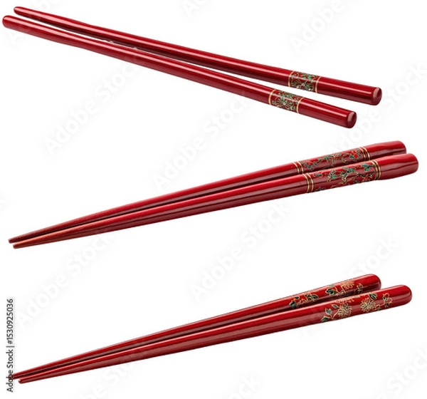 Fototapeta Elegant Red Chopsticks with Decorative Design for Dining or Table Settings