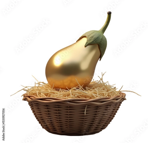 Fototapeta Precious golden eggplant sits nestled in basket, symbolizing wealth and success