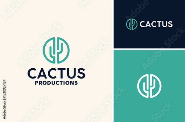 Fototapeta Circular Lines with Cactus Cacti Tree Minimalist Simple Line art modern logo design