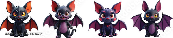 Fototapeta Cut out set of vector Halloween Bat Plush Toy Isolated on Transparent White Background.