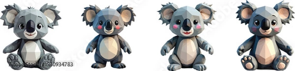 Fototapeta Cut out set of vector Koala Bear Stuffed Toy Isolated on Transparent White Background.