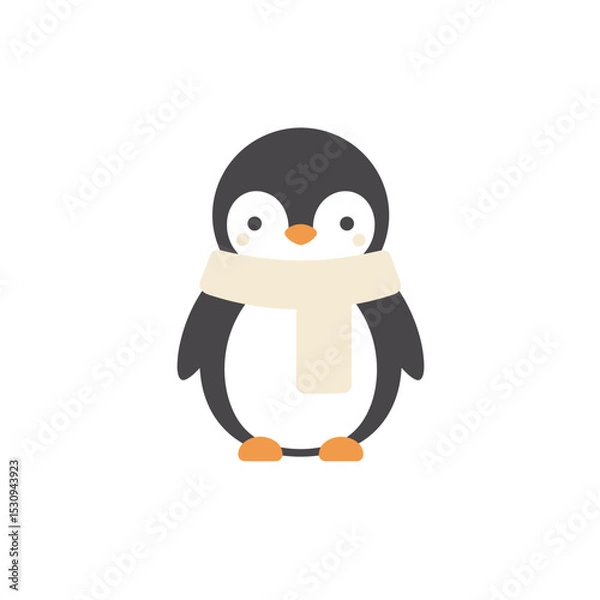 Fototapeta Charming illustration of a stylized penguin wearing a cream-colored scarf