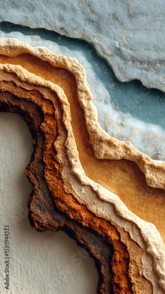 Obraz Textured layers of natural stone exhibit rich colors and patterns, showcasing the beauty of geological formations in a stunning abstract composition. Selective focus