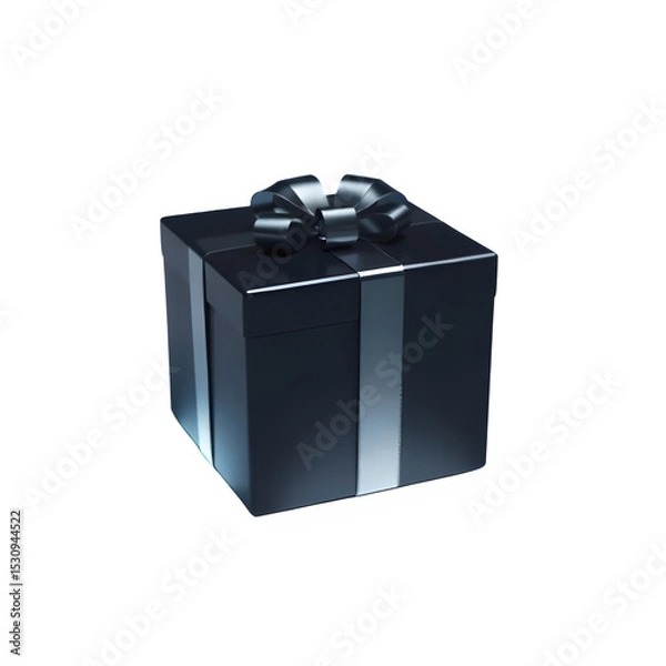 Fototapeta 3D rendered black gift box with shiny ribbon, intense lighting, deep shadows, elegant design, isolated transparent background PNG, modern high-detail packaging concept

