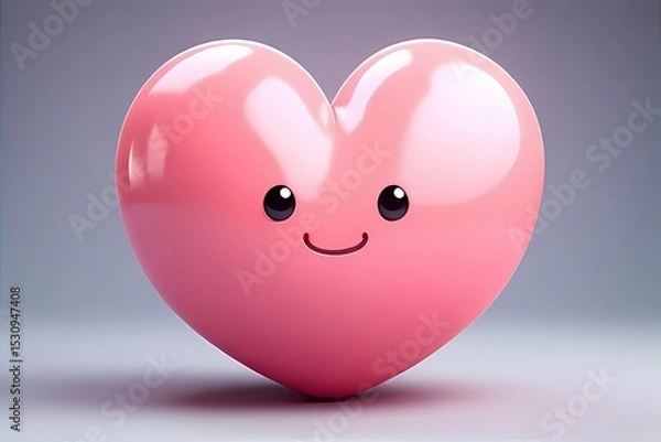 Obraz Puffy heart shape with glossy blush pink finish and smiling eyes — softly inflated like a balloon