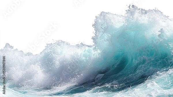 Fototapeta Isolated sea wave on white background, featuring dynamic water movement, natural motion, and blue color as abstract element.