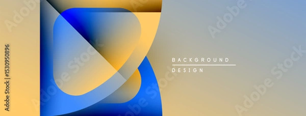 Fototapeta Abstract shapes overlap, creating dynamic visual effect. Warm, cool colors blend with gradient background. Minimal text present.