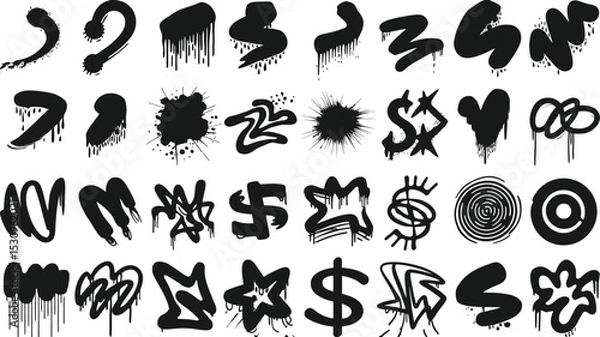 Obraz Black brush stroke set, brush stroke for ink paint, grunge design element, dirt banner, watercolor design, isolated on vector illustration