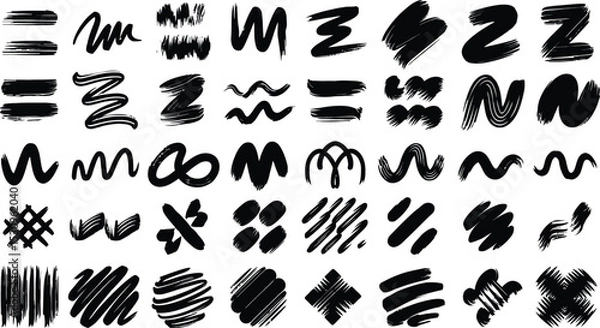 Obraz Black brush stroke set, brush stroke for ink paint, grunge design element, dirt banner, watercolor design, isolated on vector illustration