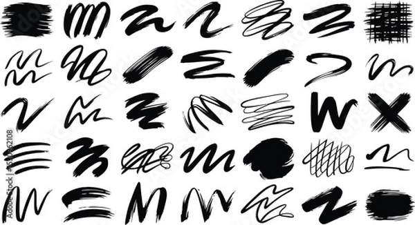 Obraz Black brush stroke set, brush stroke for ink paint, grunge design element, dirt banner, watercolor design, isolated on vector illustration