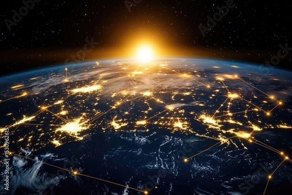 Fototapeta Global Network Connectivity Viewed from Space