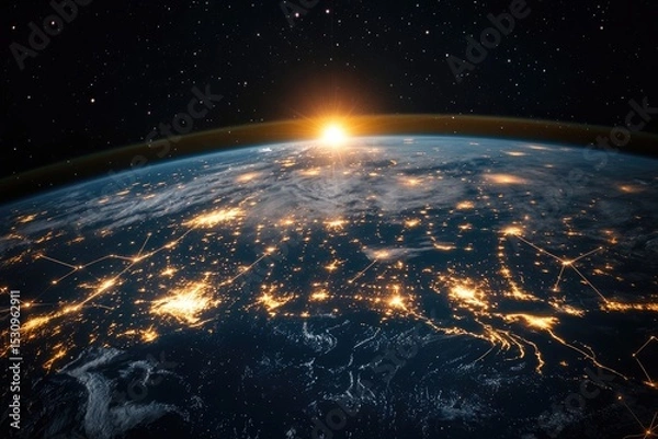 Fototapeta Global Network Connectivity Viewed from Space