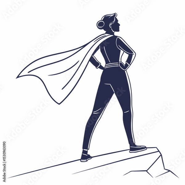 Fototapeta Silhouette of a confident woman standing with hands on hips, minimal graphic style, on a plain white background. Concept of empowerment and strength. Vector .