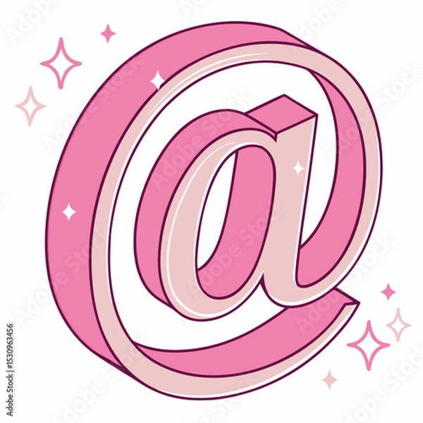 Fototapeta Glossy pink 3D-style at symbol with soft shading and highlights, isolated on a clean white background. Concept for communication and digital messaging. Soft 3d vector .