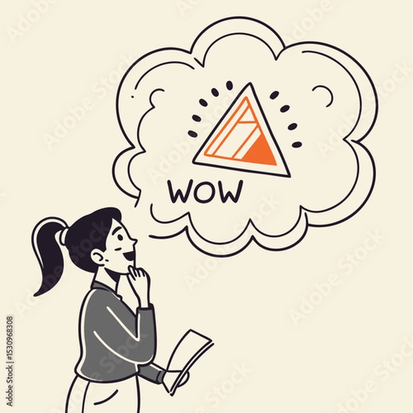 Fototapeta Hand drawn speech bubble. Abstract sticker with geometric shape and text. Irregular frame or thought cloud with quote. Wow lettering. Flat vector illustration in doodle .