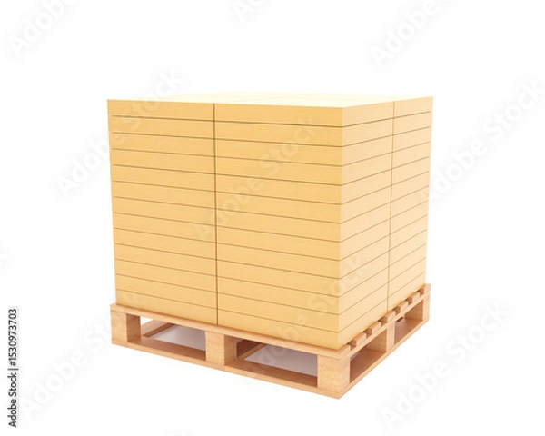 Fototapeta Product boxes on wooden pallets, manufacturing, export, industrial business, 3D rendering